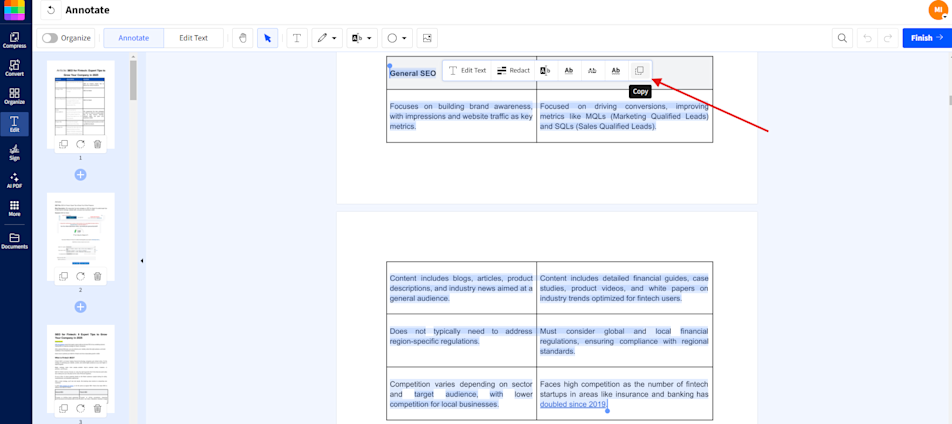 Copy a PDF Table to Word Using PDF Annotate Tool