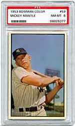 Key card to the '53 Bowman set <br>features a youthful Mantle.