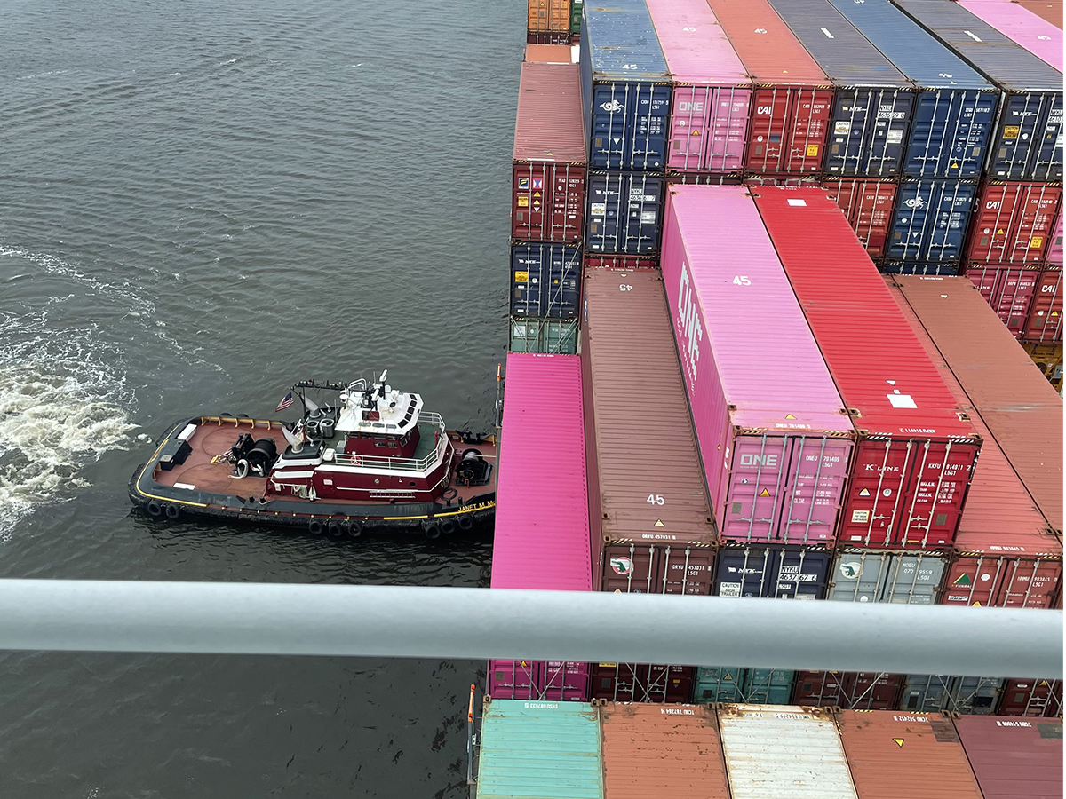 Pink container ship docks at JAXPORT