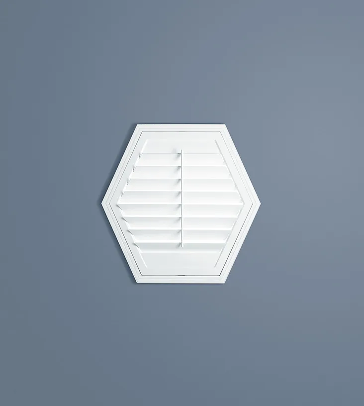 Hexagon stand alone window shutters specialty shape.