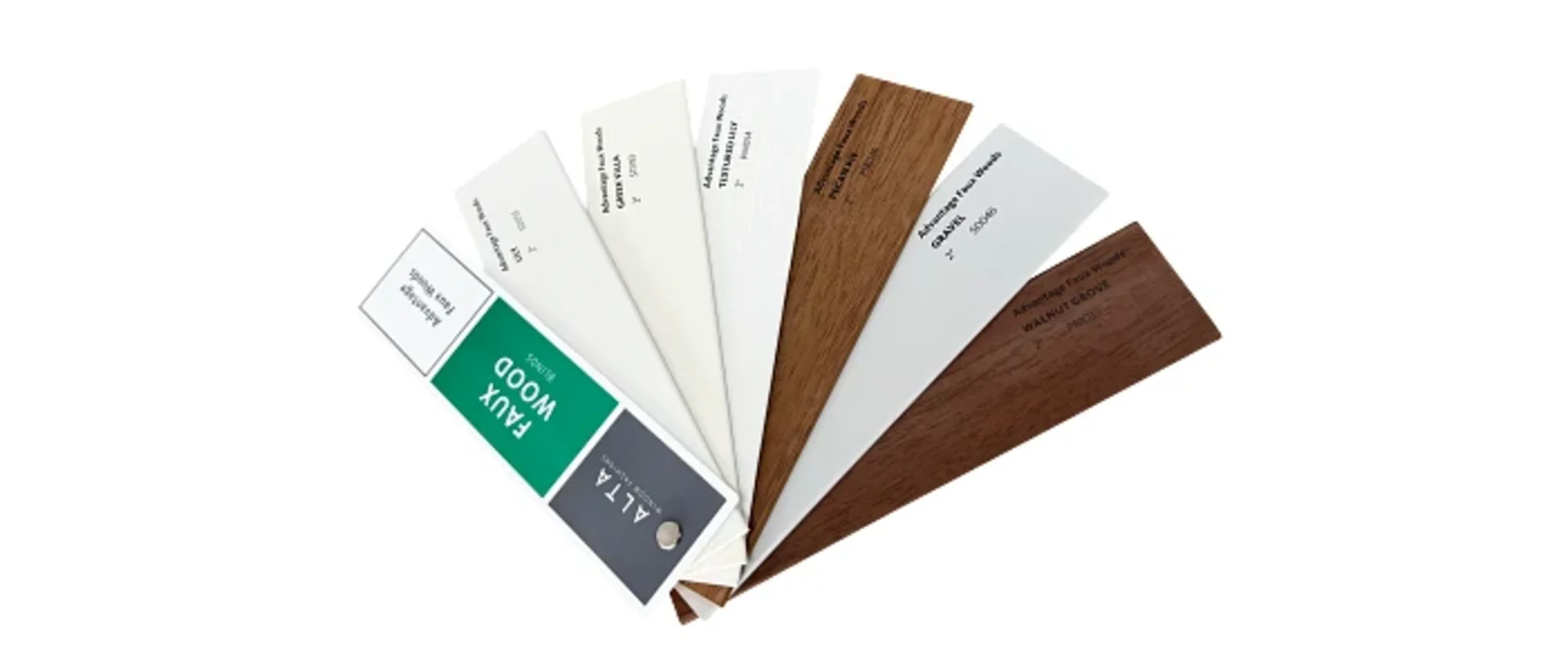 Alta window fashions advantage faux wood blinds sample deck.