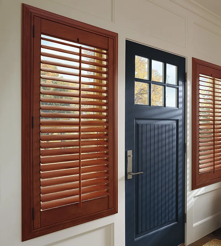 Wood window shutter with standard hinge system.