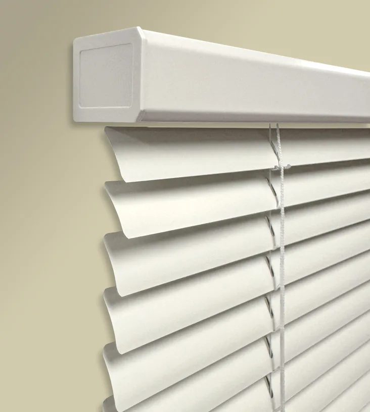 1-inch Aluminum Blind with a Contoured Deluxe headrail and clear wand