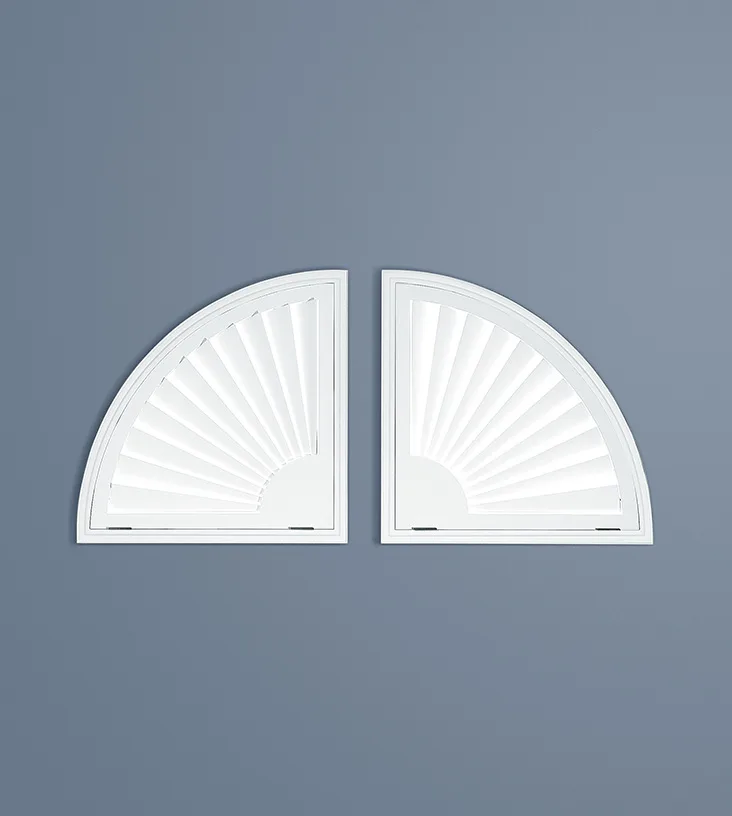 Quarter circle stand alone window shutters specialty shape.