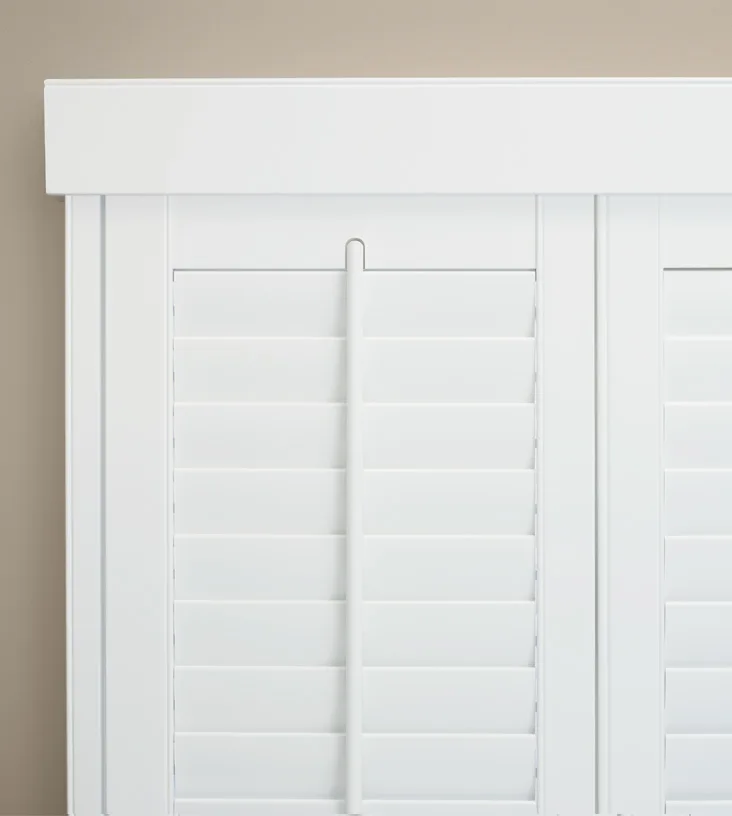 Window shutters with 5-3/8 inch standard valance.