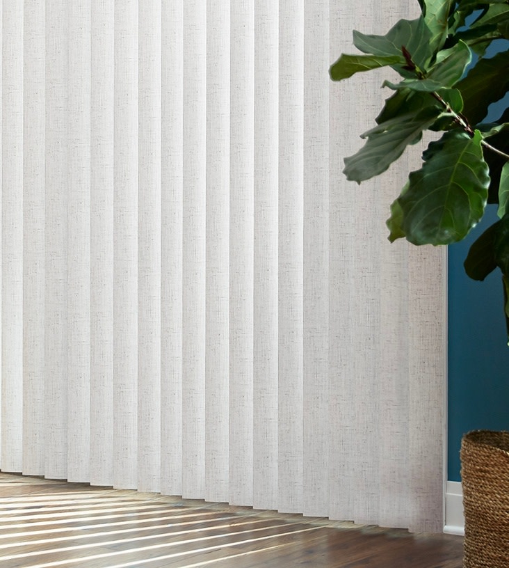 Detail close up of vertical blinds in a kitchen.