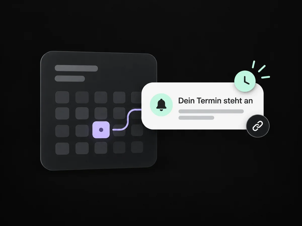 Beispielillustration: Ein Kalender und eine Terminerinnerung mit Link.