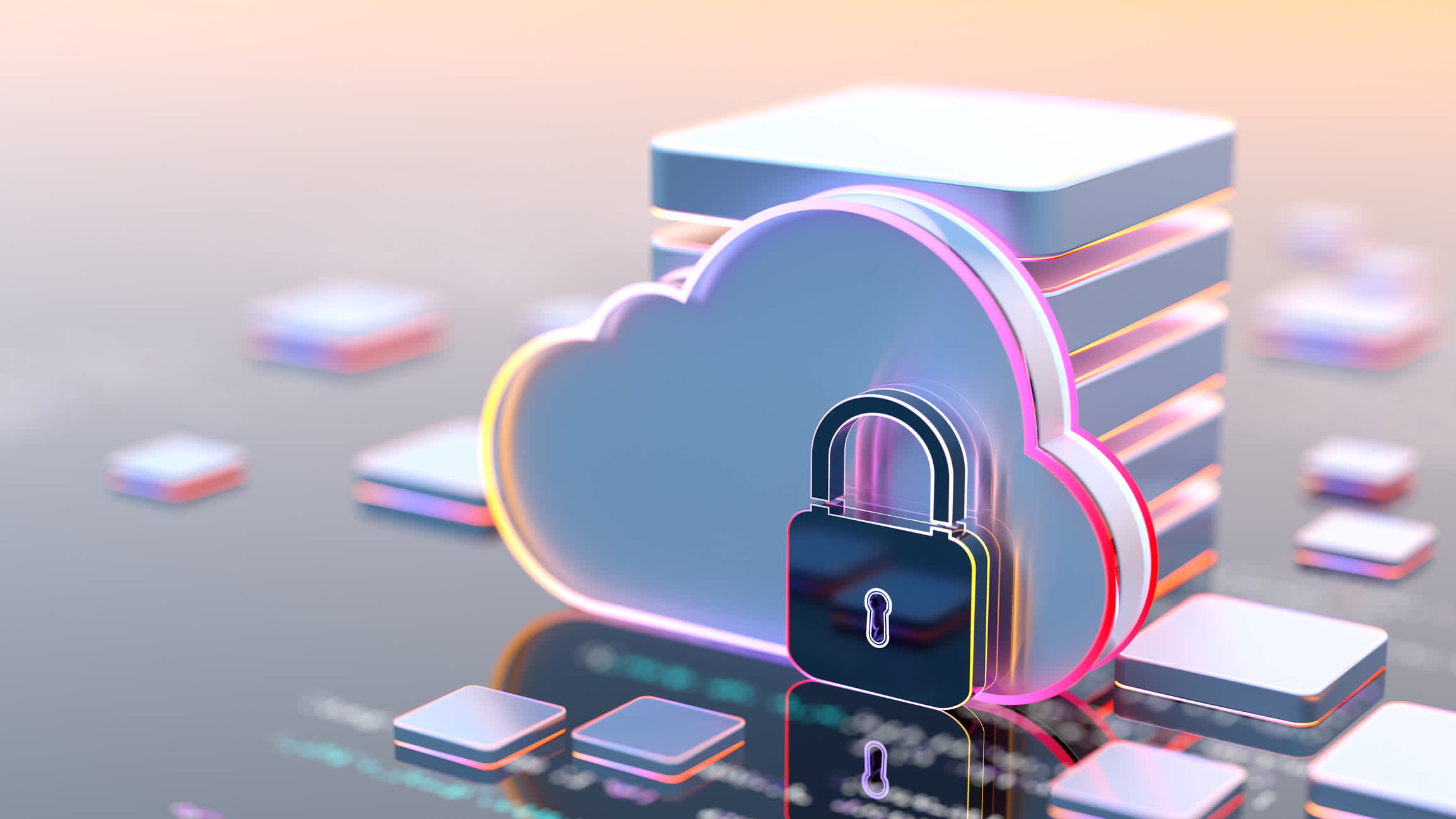 Digital image of a cloud with a lock to signify online data privacy. | Watermark