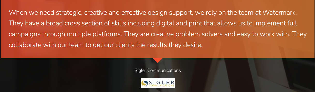 Examples of reviews and testimonials and overall reputation indicate a great marketing agency. | Watermark