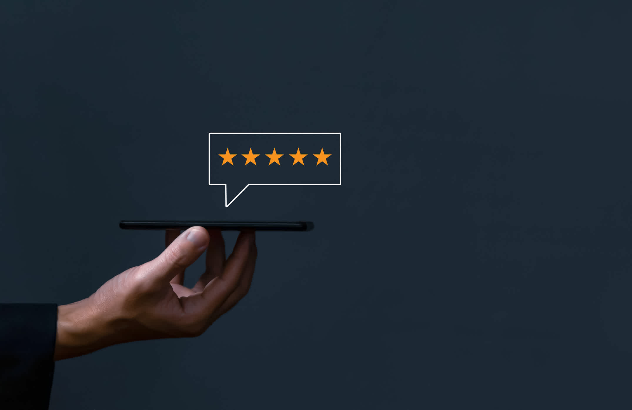 Positive customer reviews write a five-star review. Satisfaction, Feedback, and Customer Service Concepts Best response from the product user experience. dark background. | Watermark