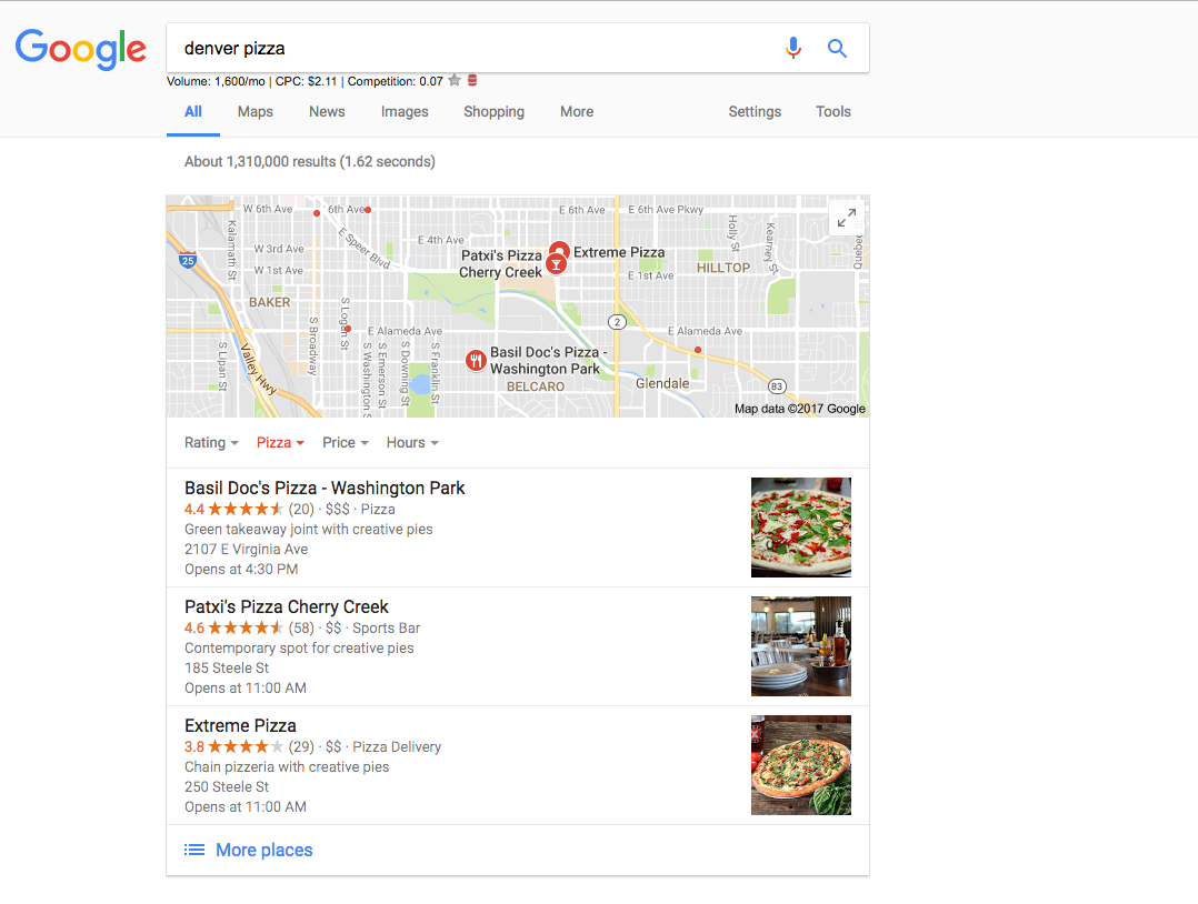 google local maps pack example