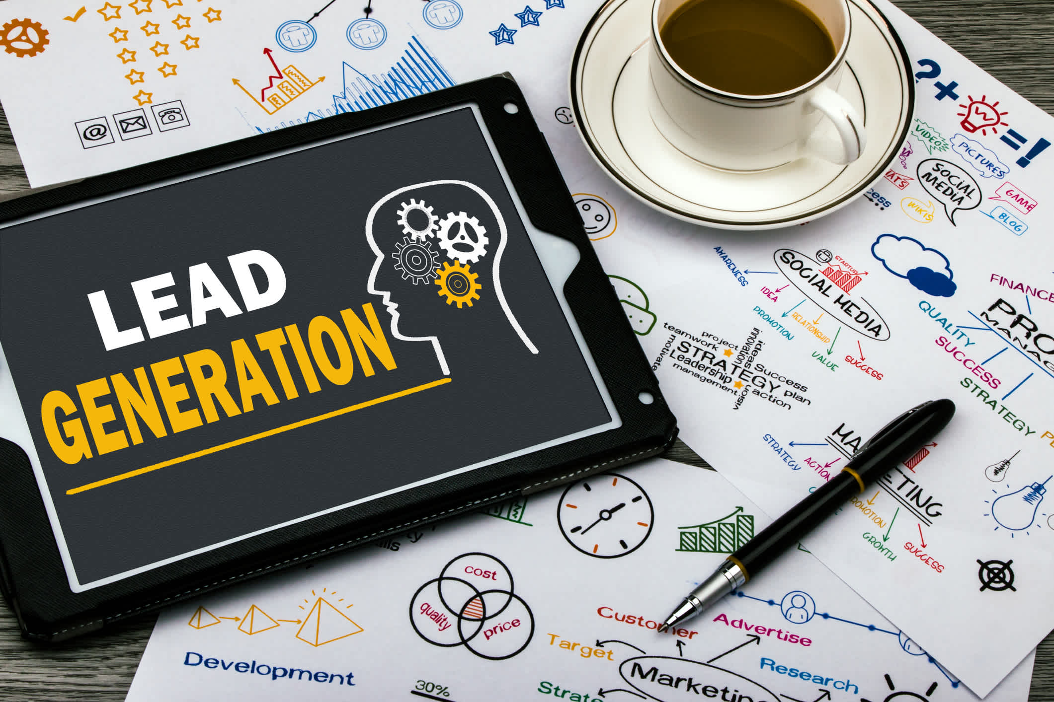 Lead generation concept on the touch screen. | Watermark