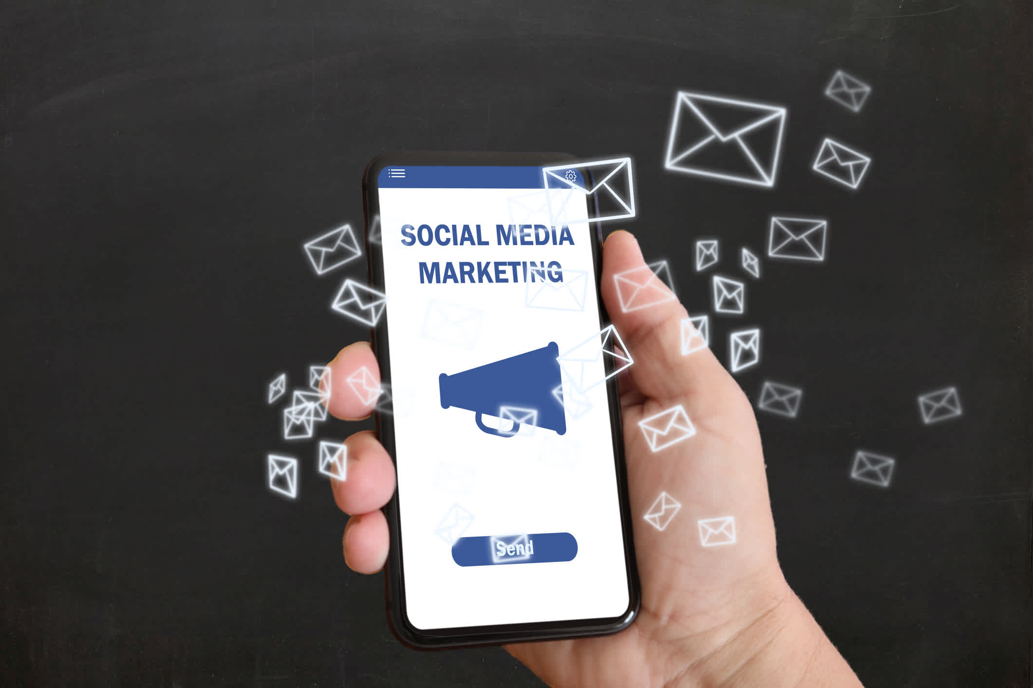 Social media marketing network communication mobile phone app. | Watermark