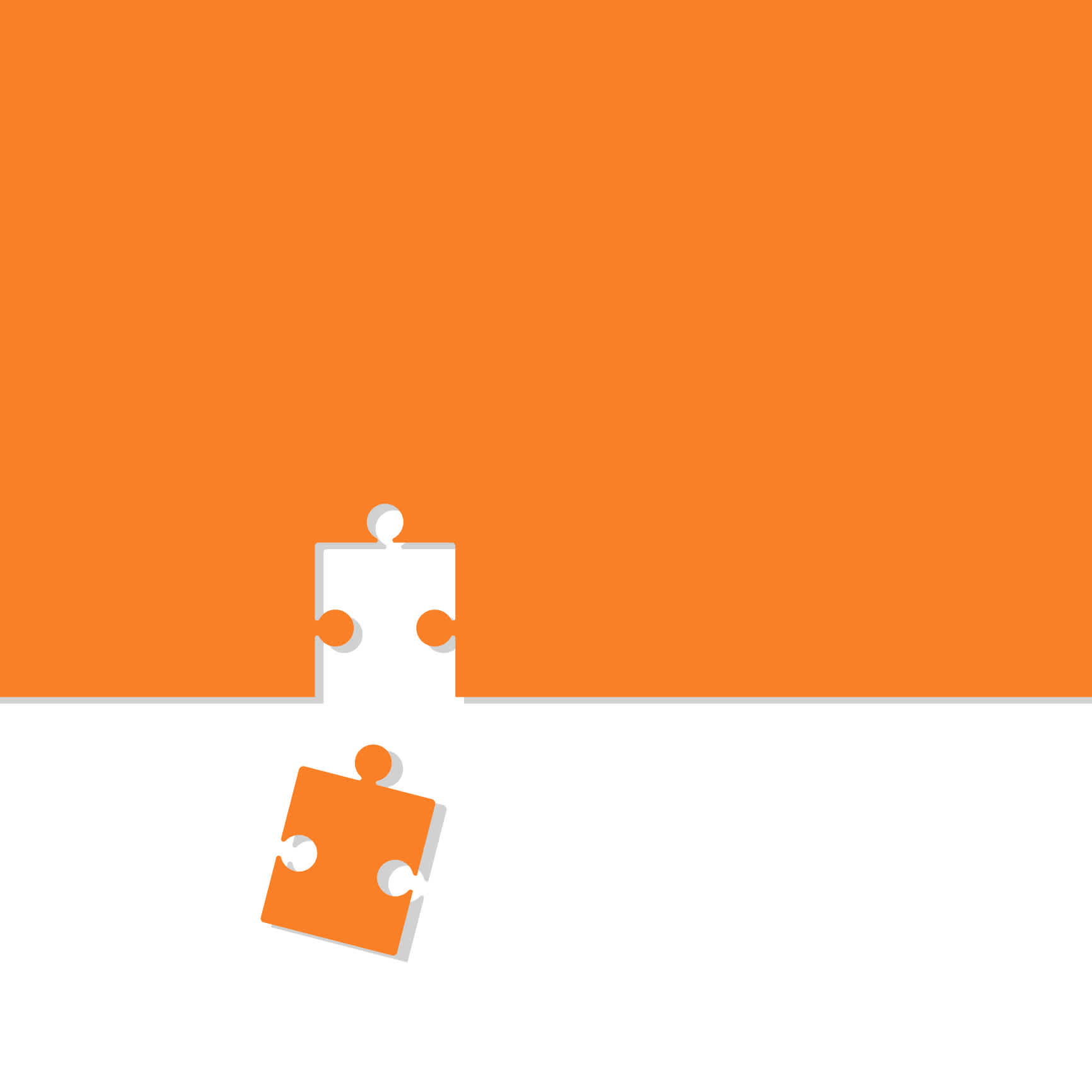 Orange and white background with a puzzle piece fitting to complete the orange section. To symbolize when to connect with your qualified leads in inbound lead generation. | Watermark