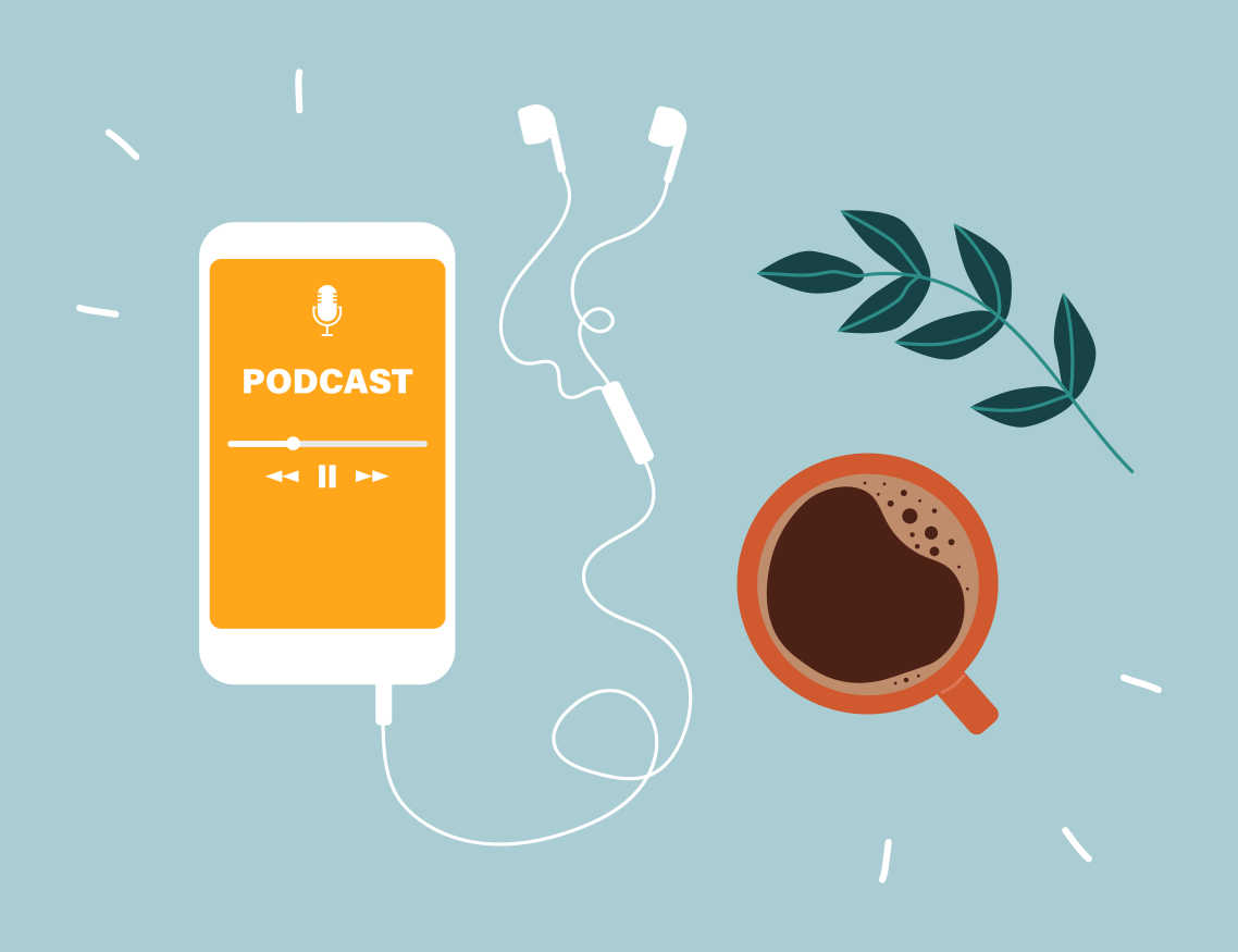 Illustration of a smartphone playing a podcast