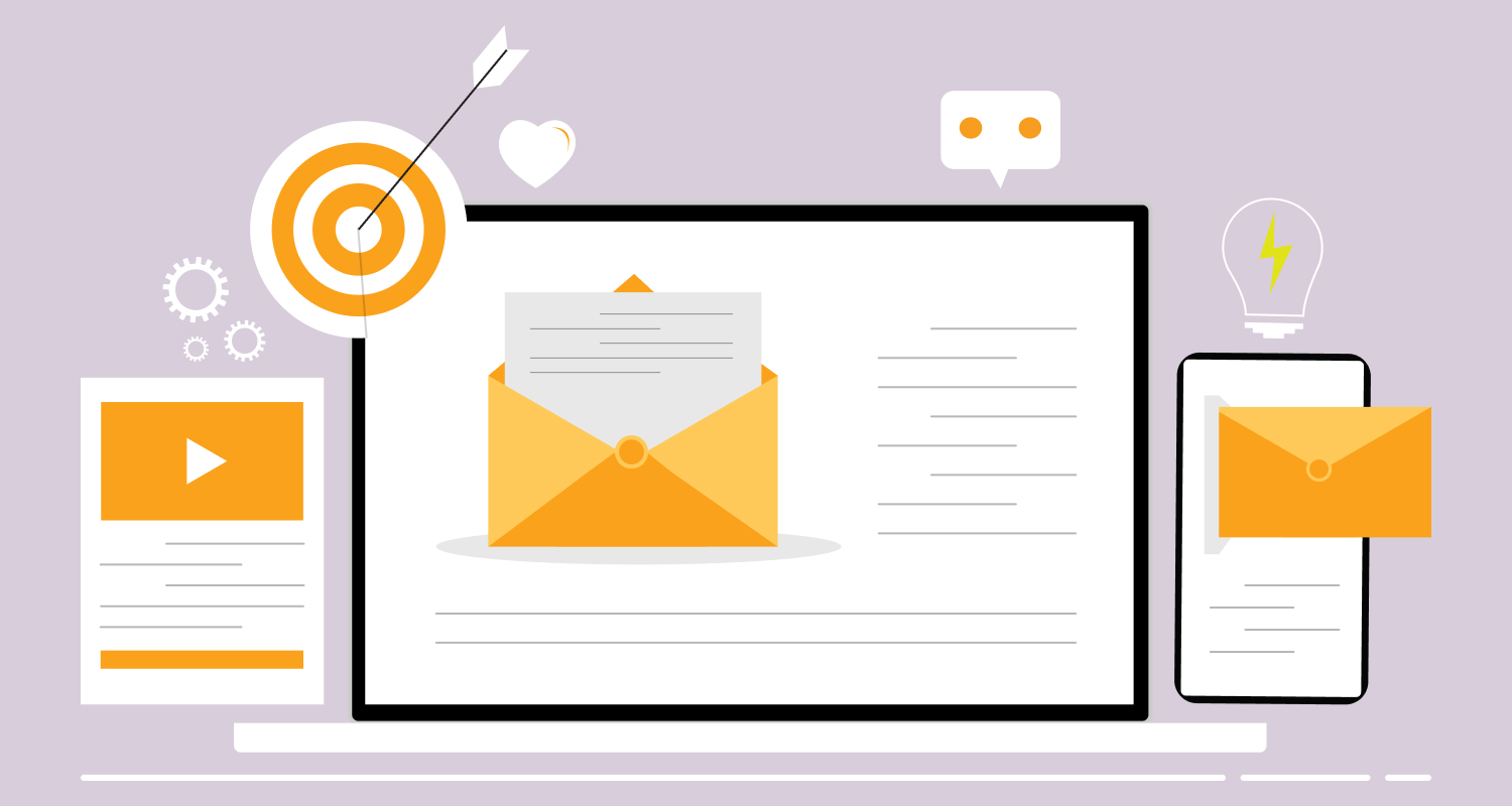 Illustration of a person checking email KPIs.