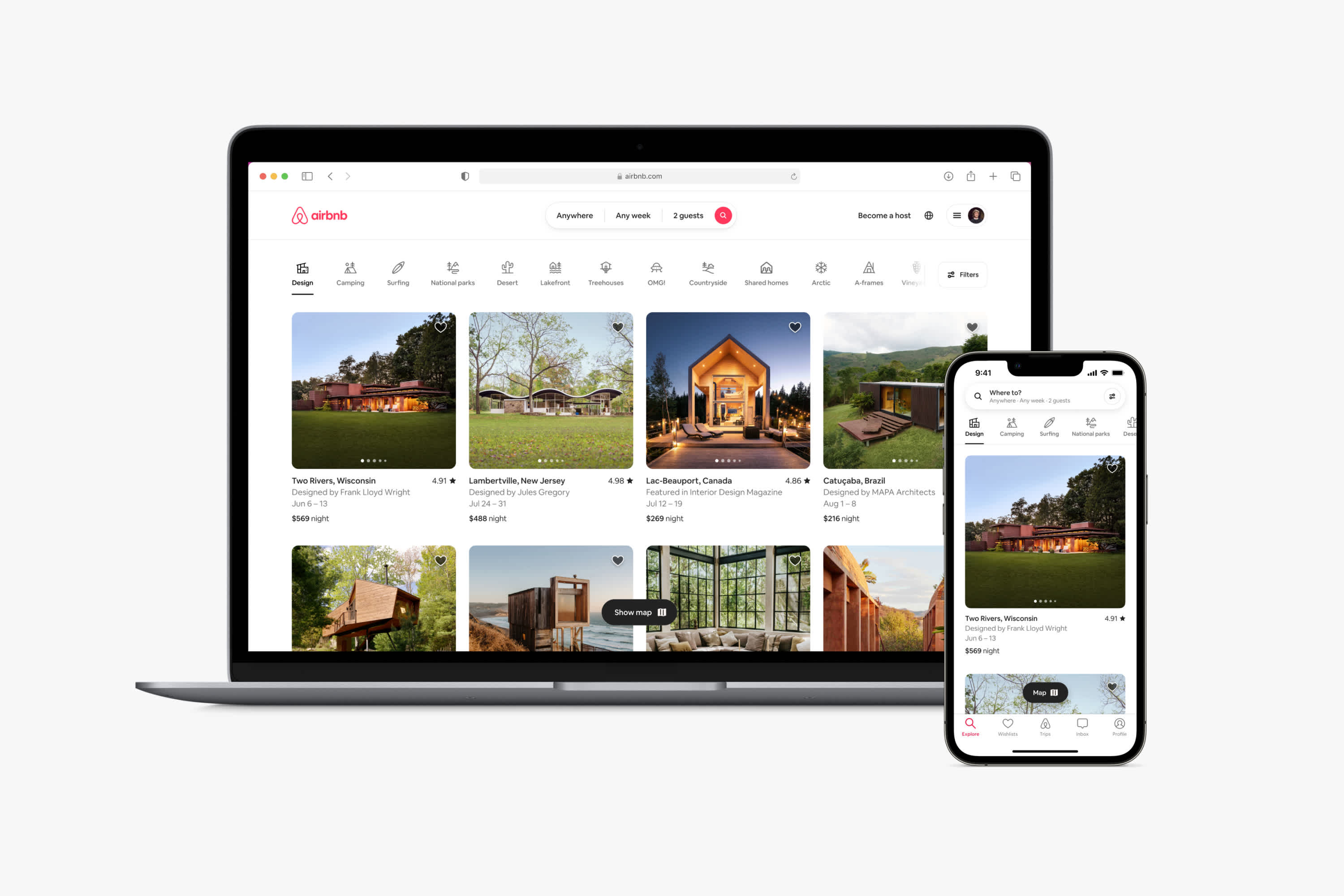 airbnb ui/ux design on mobile and desktop