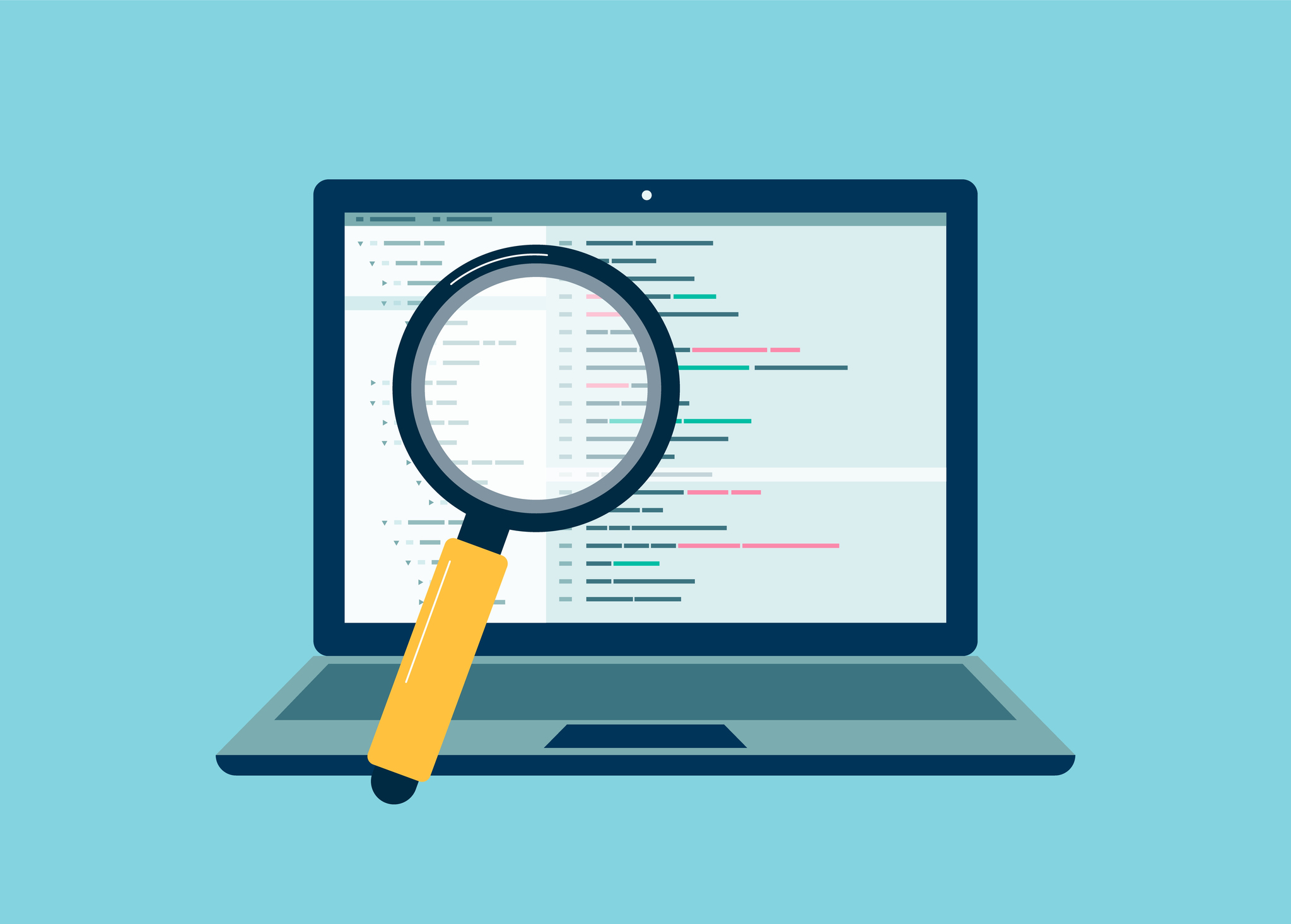 laptop illustration with magnifying glass