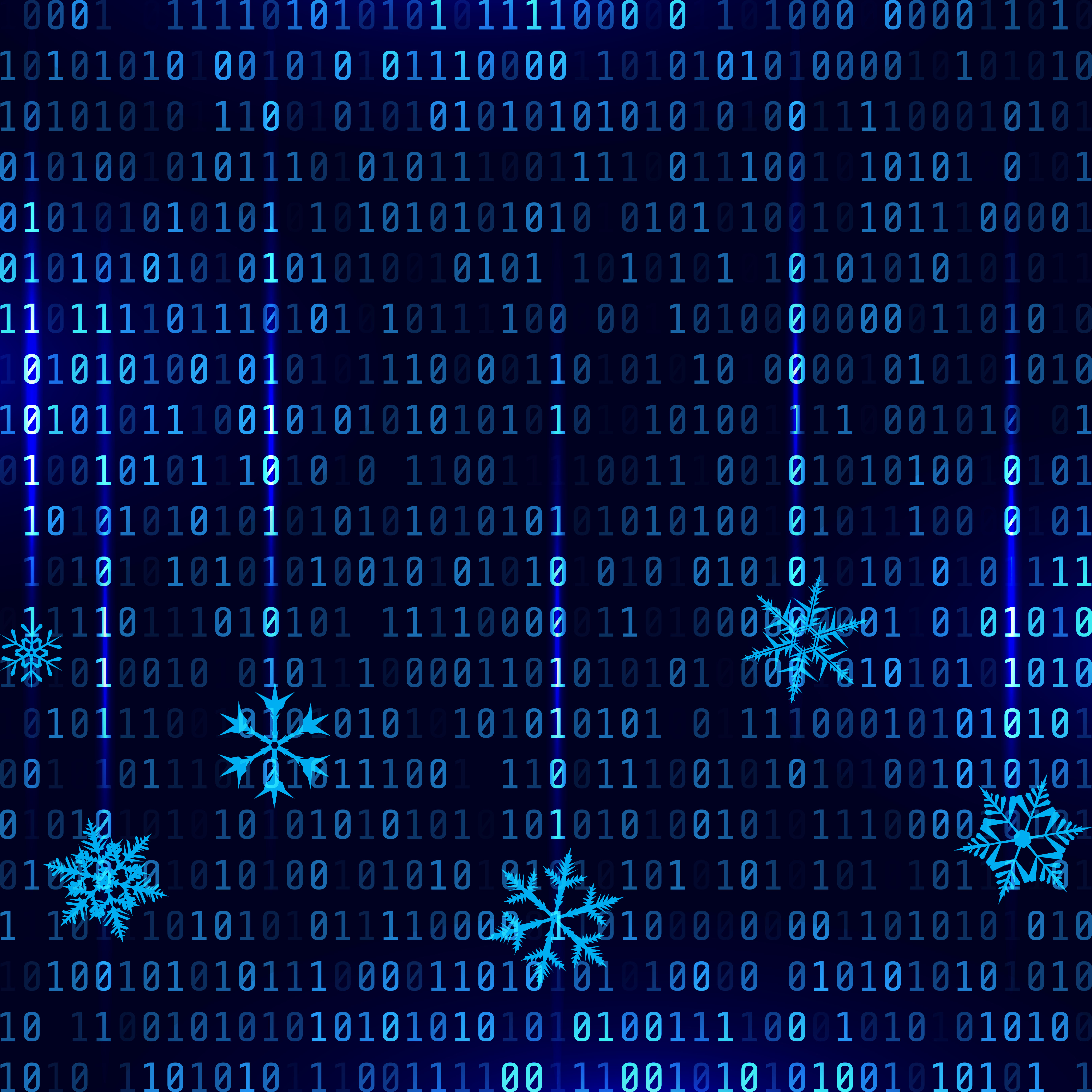 A code matrix infused with snowflakes to represent winter 
