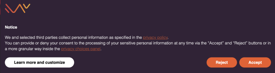 Example of opt-in consent banner on website | Watermark