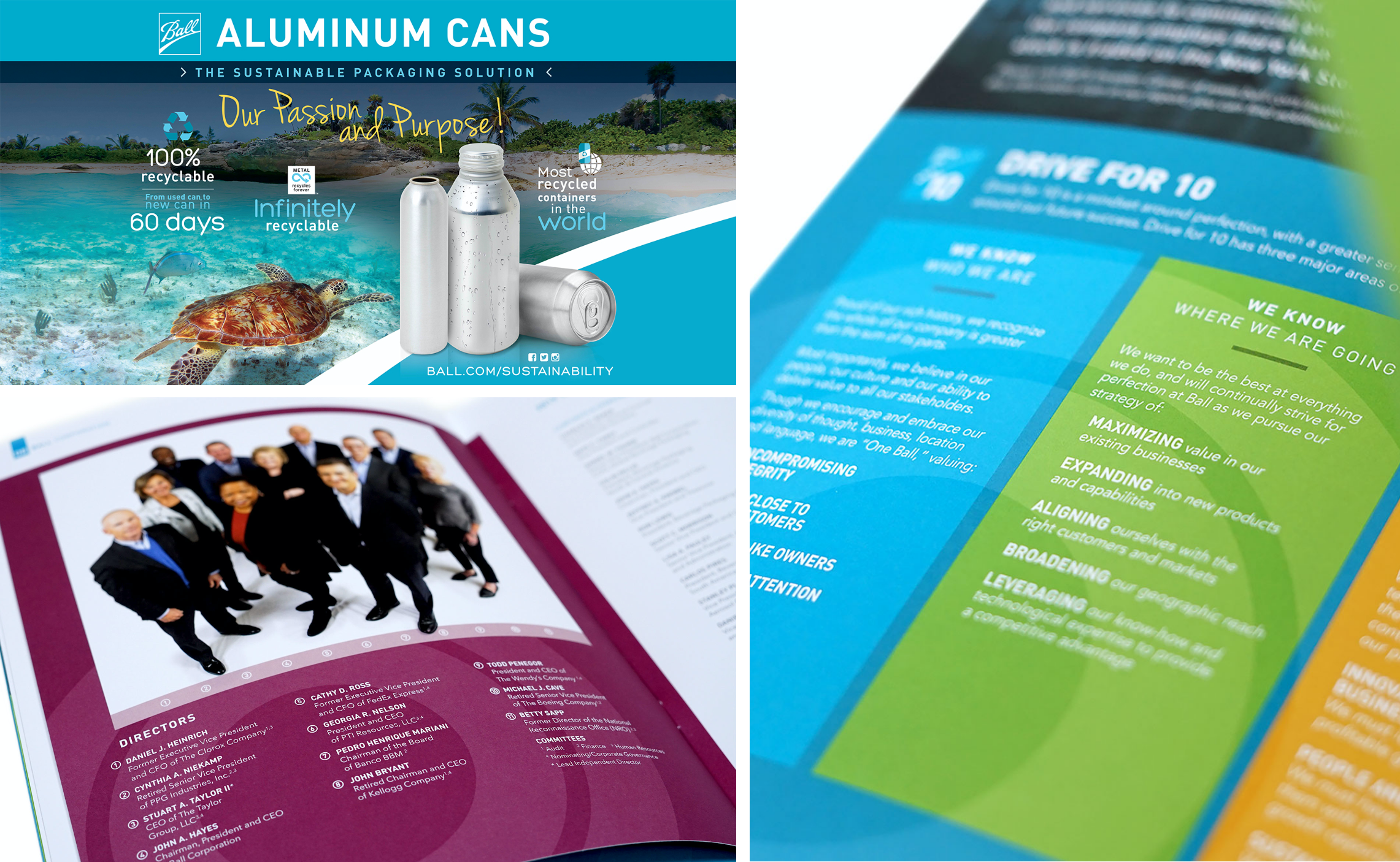 Ball collage of print pieces and the aluminum can campaign