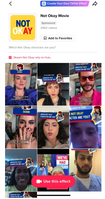 Example of branded effects ads on TikTok. | Watermark