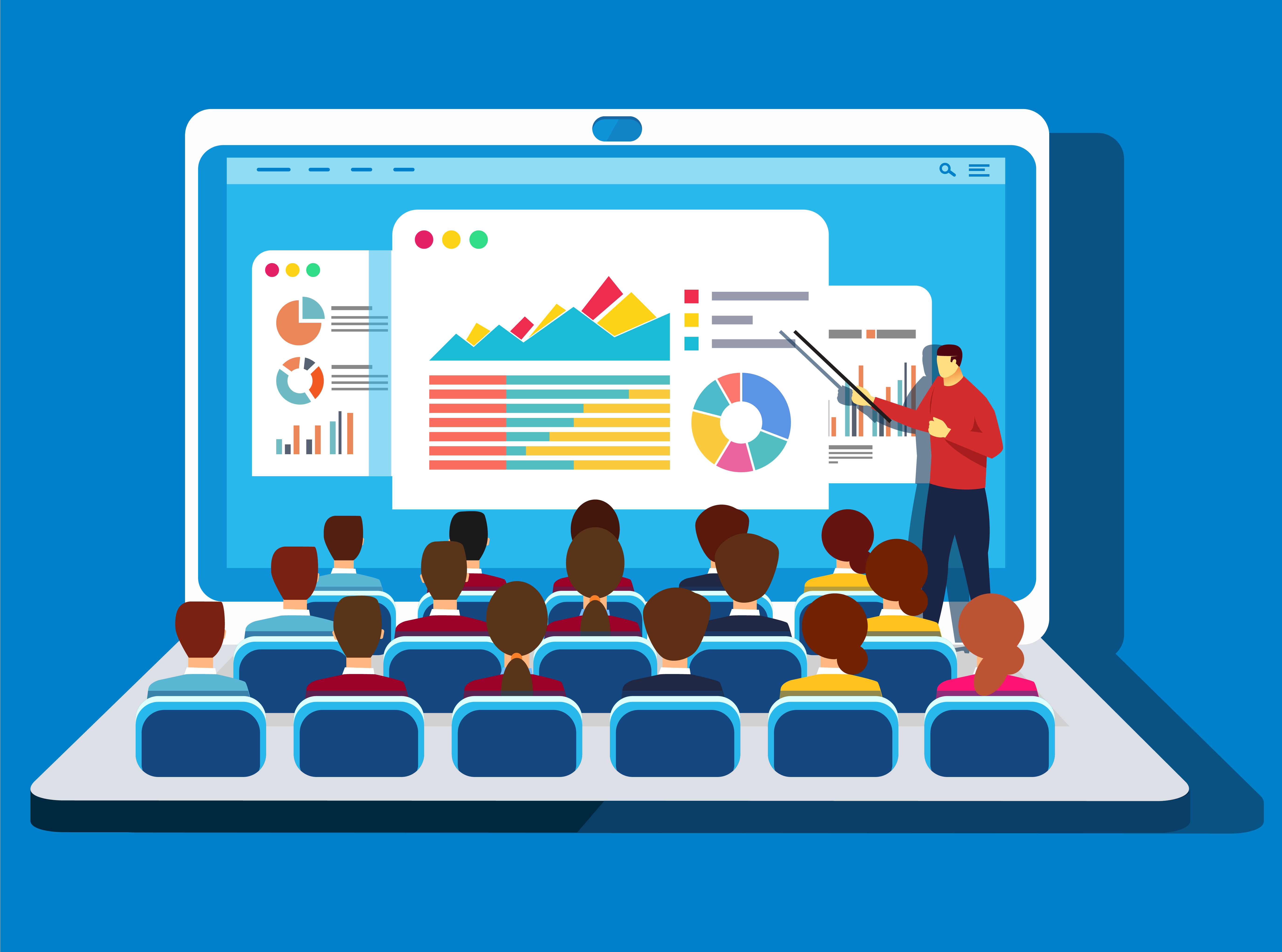 A presentation of web analytics to an audience 
