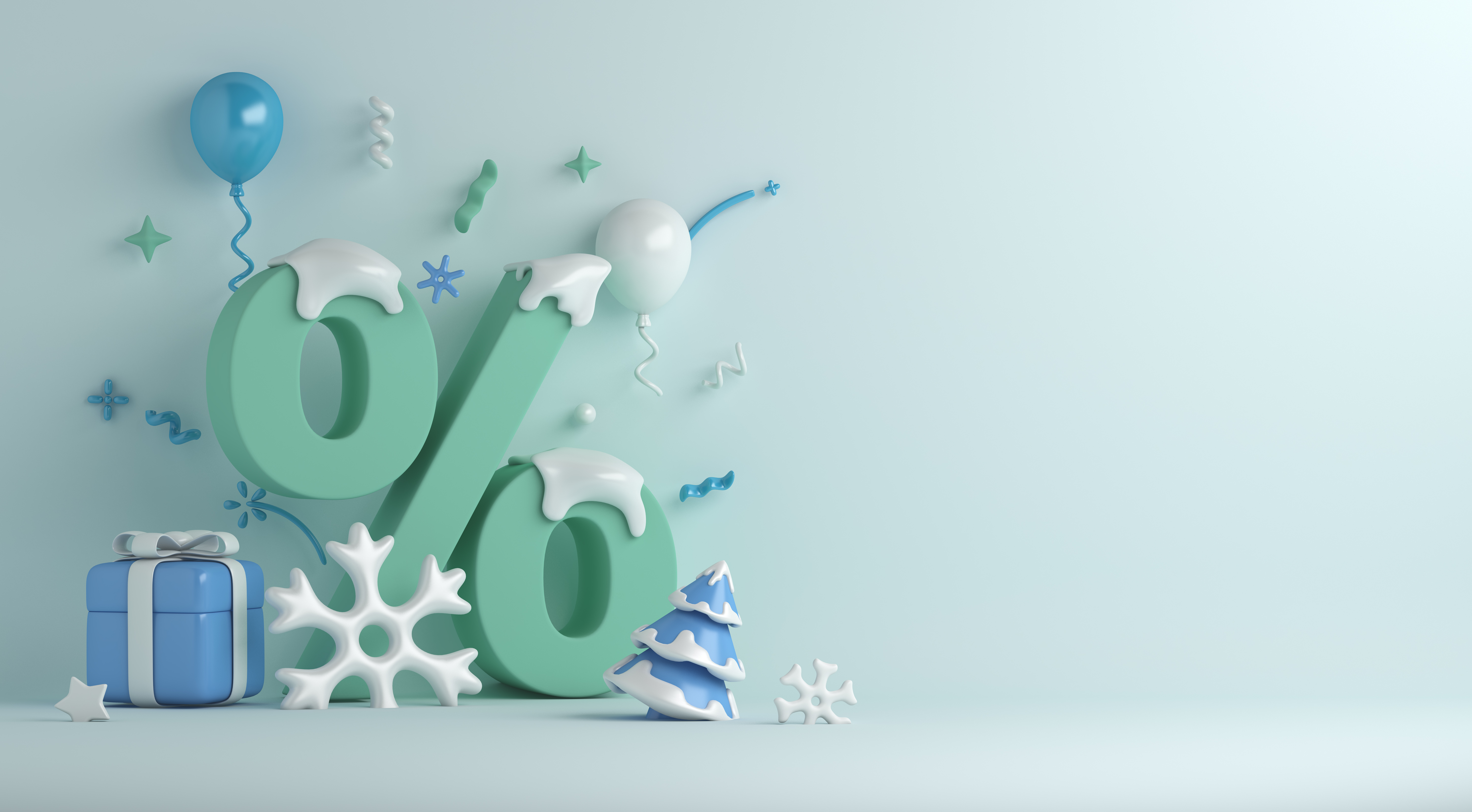 A percentage symbol surrounded by winter elements