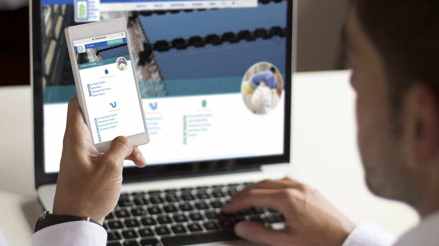 a man views the north texas municipal water district website on his phone