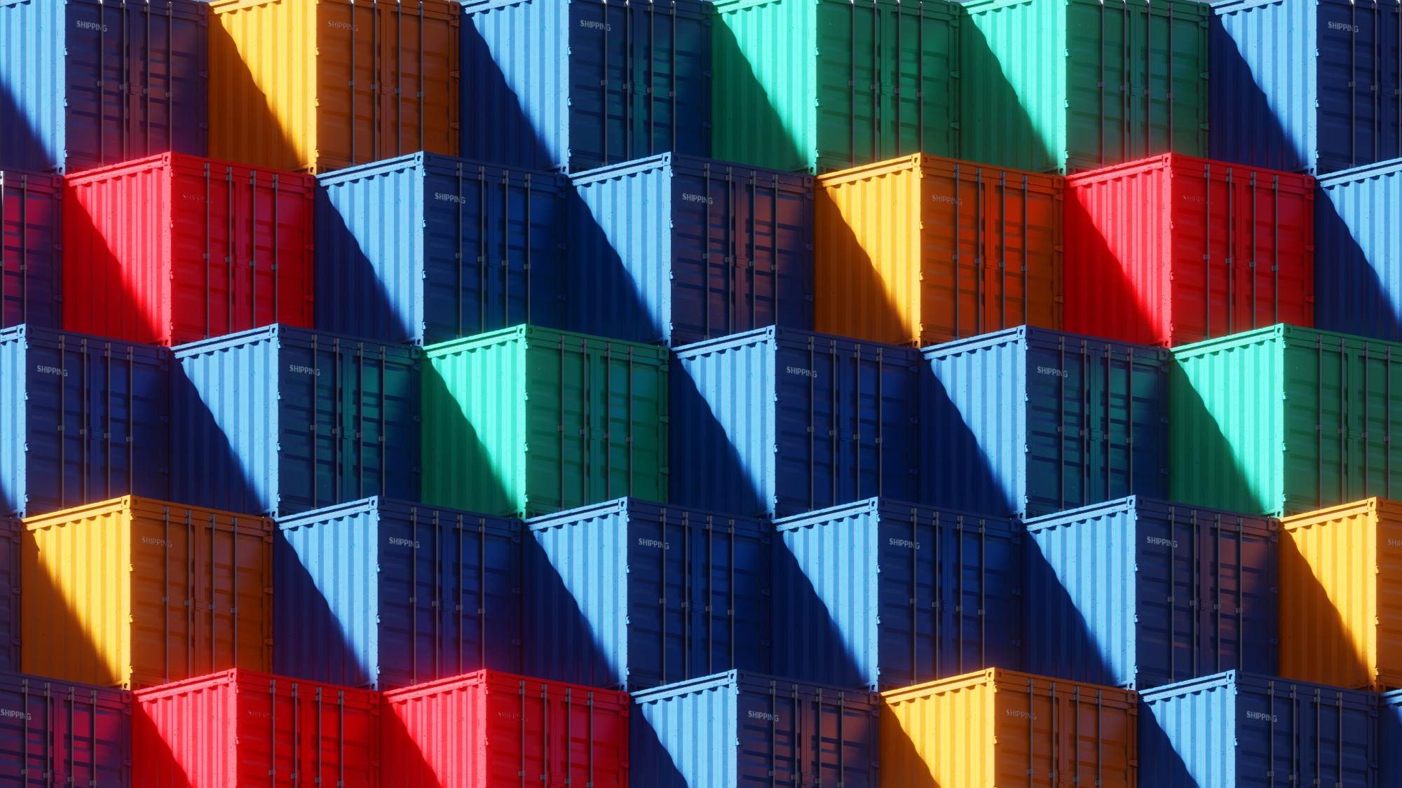 shipping containers in multicolored pattern. 