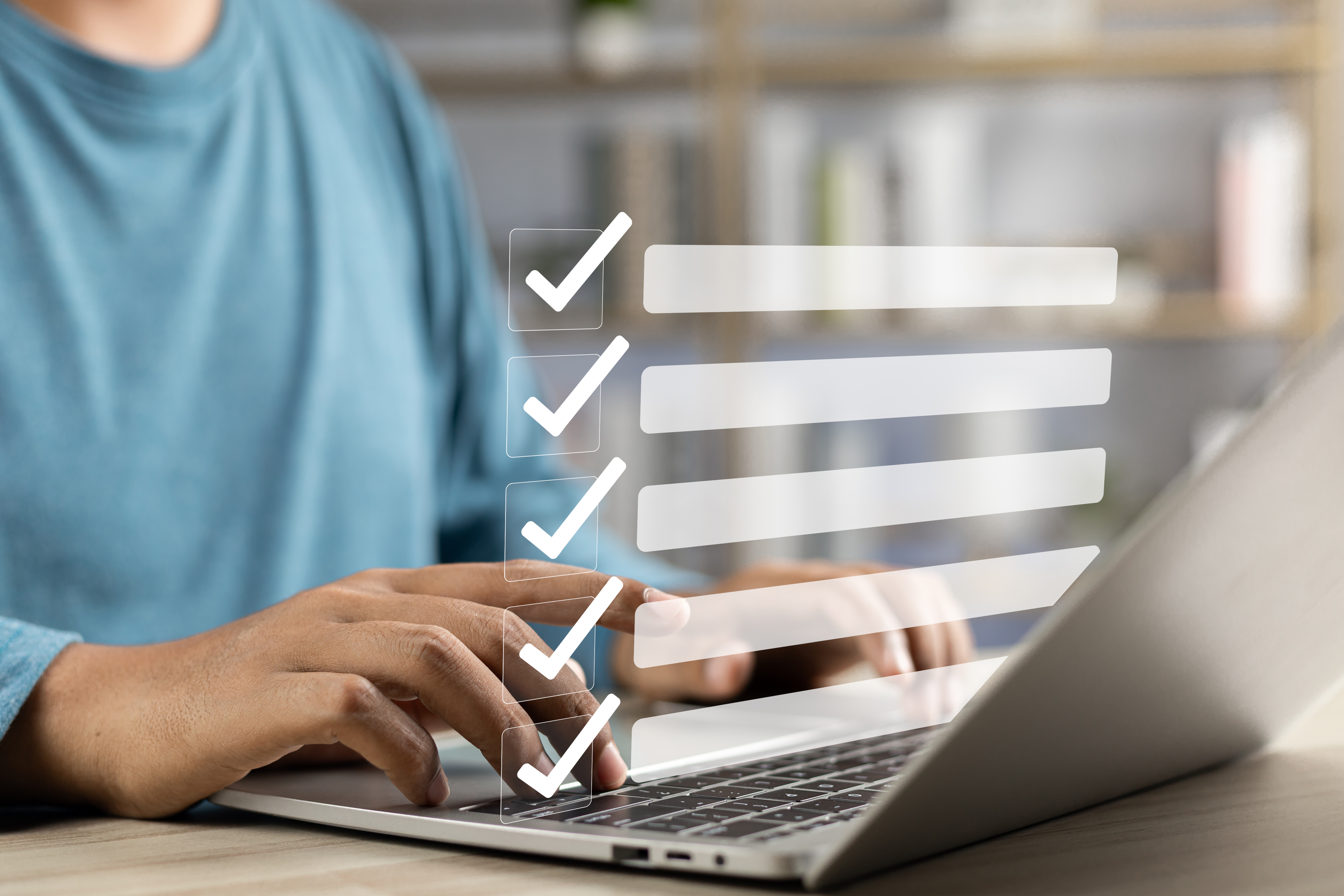 A person taking a survey on a computer.