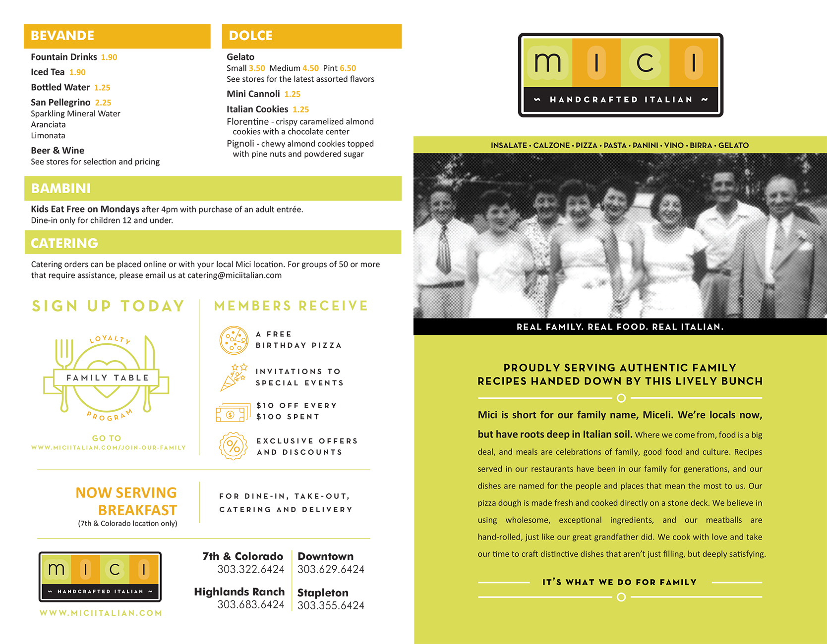 Mici Handcrafted Italian – Menu 1