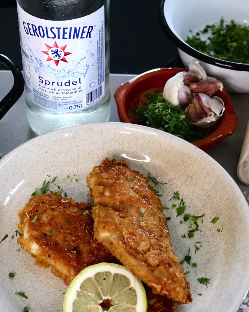 Hähnchenbrust-Schnitzel und Salat