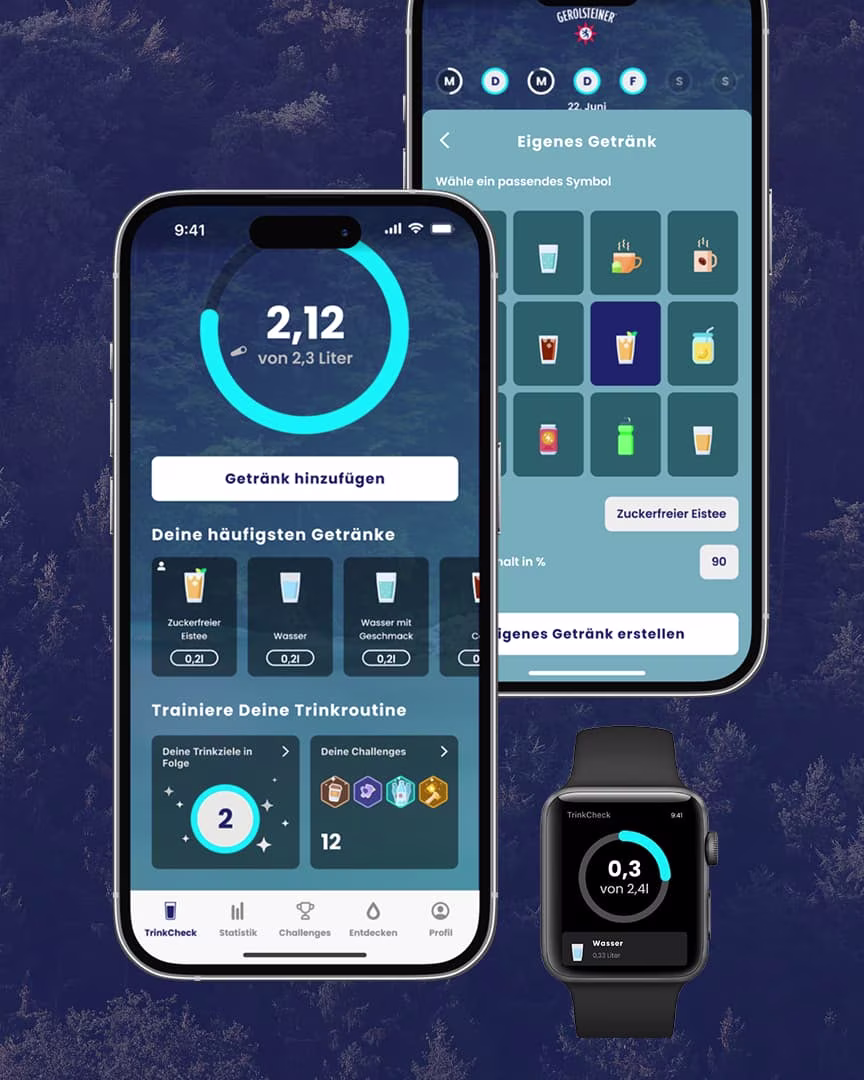 Handy und Digitaluhr mit der Trinkcheck App
