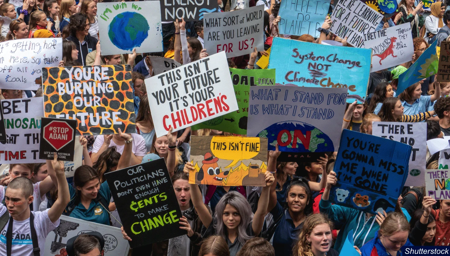 People protesting against those who contribute to climate change