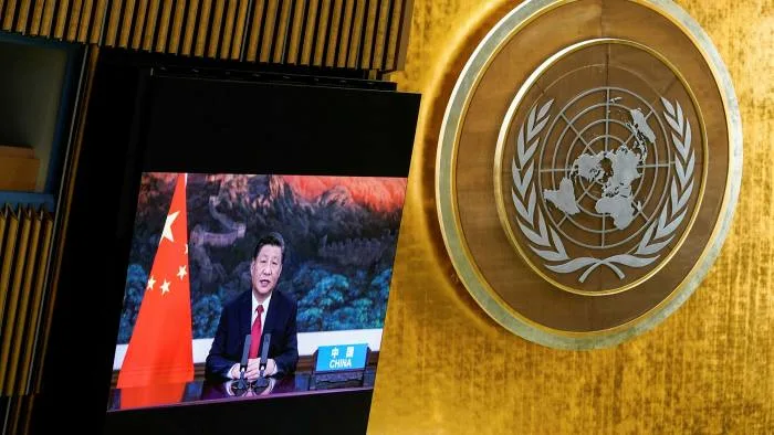 Xi Jinping, speaking remotely to the UN General Assembly, said China ‘will step up support for other developing countries in developing green and low-carbon energy’ © REUTERS