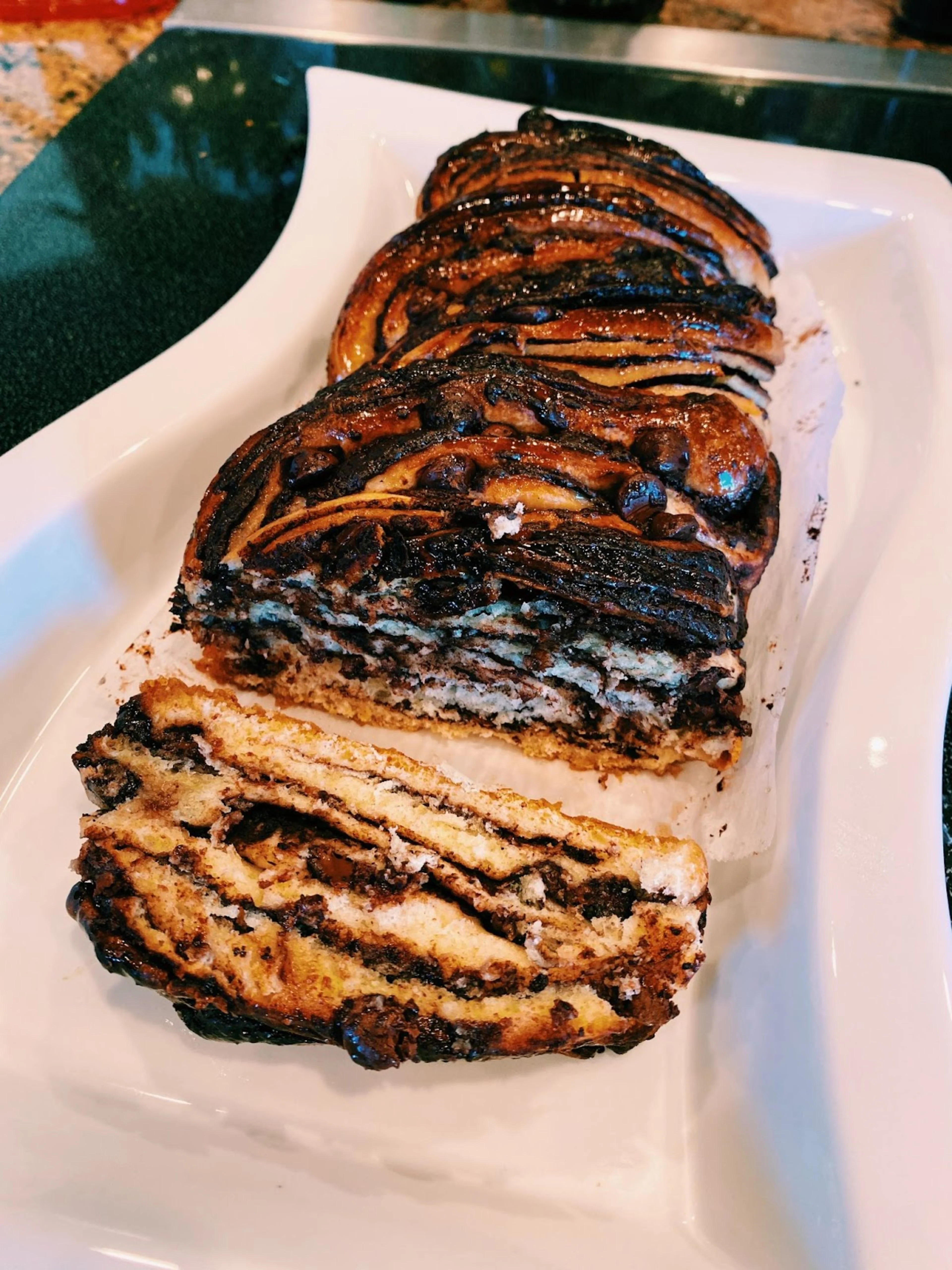 One of Kevin's favorite pandemic creations, this chocolate babka.