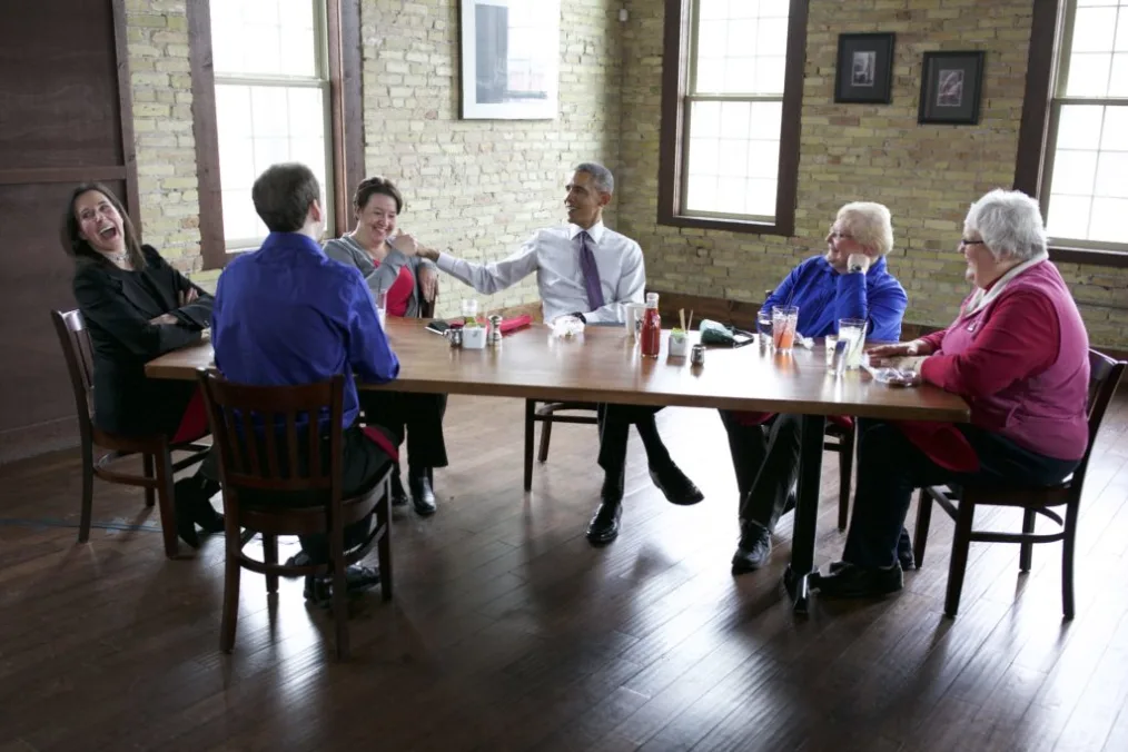 President Barack Obama has lunch with Affordable Care Act (ACA) letter writers at Engine Company N 3 restaurant in Milwaukee, Wisconsin, March 3, 2016. 