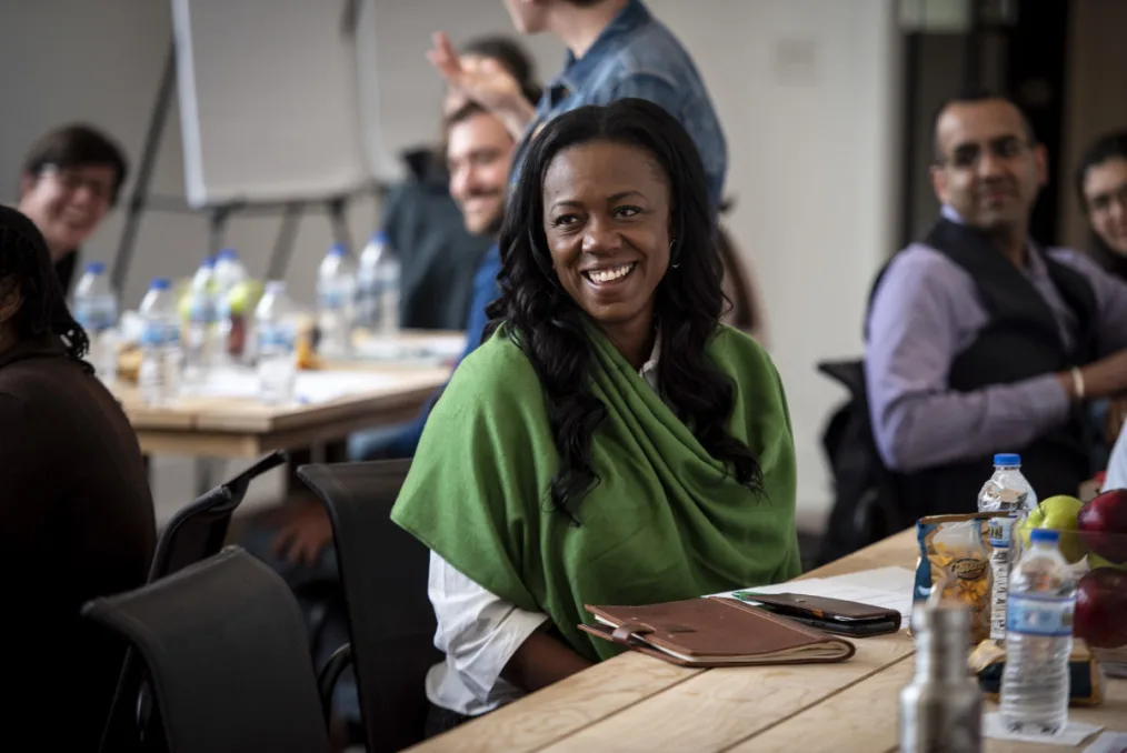 Obama Fellow Dominique Jordan Turner smiles during the first Fellows gathering in May of 2018.