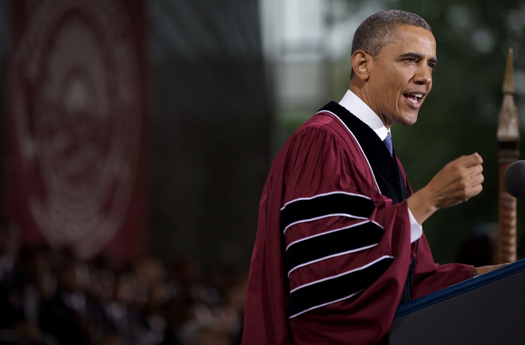 President Barack Obama delivers remarks during the commencement ceremony at Morehouse College in Atlanta, Georgia