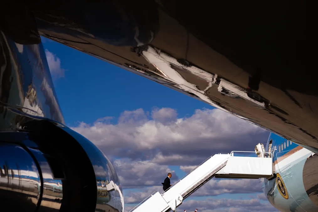 President Obama boards Air Force One.
