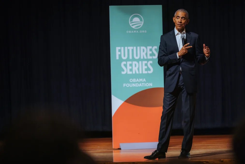President Obama speaks at a Obama Foundation Futures Series event