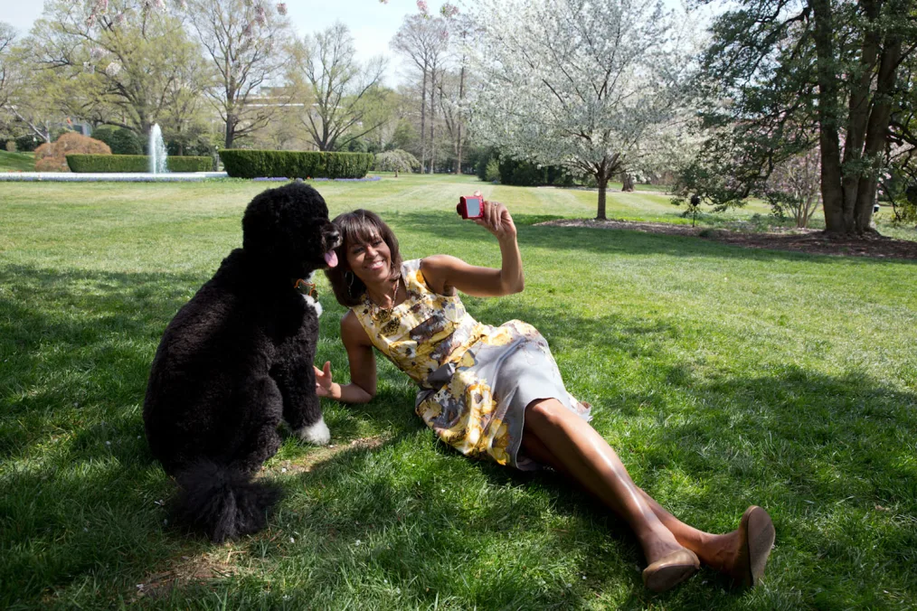 The First Lady takes a 'selfie' with Bo