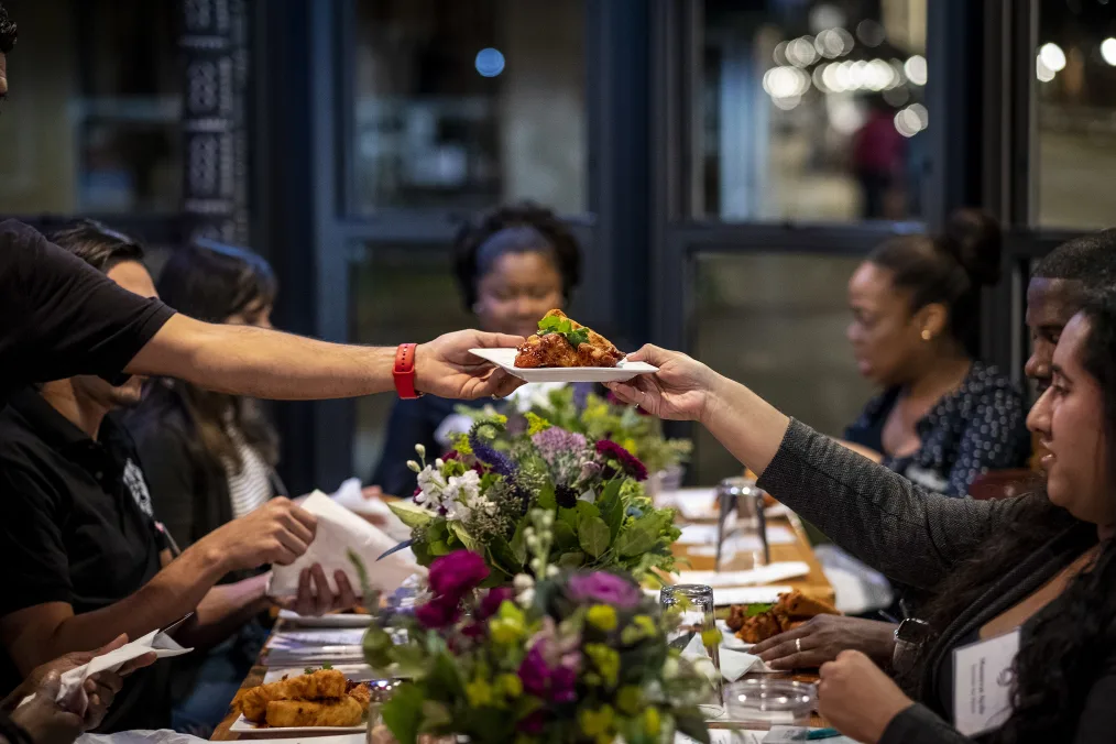 Community leaders and Obama Foundation staff are joined by My Block My Hood My City founder Jahmal Cole and Chef Tsadakeeyah for a dinner and community conversation at Tsadakeeyah's restaurant Majani in Chicago, IL on Thursday October 18, 2018