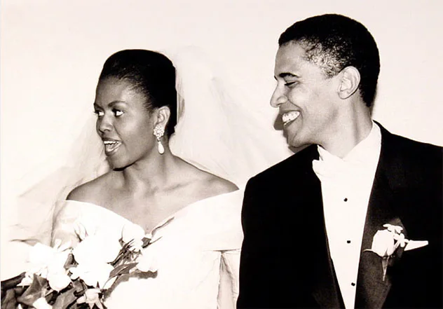 Barack and Michelle Obama on their wedding day