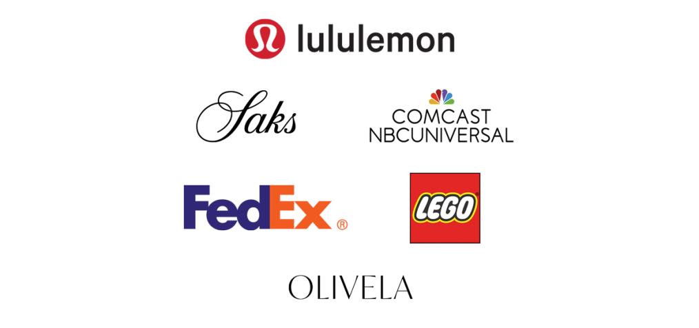 This picture shows different brands such as Lego, FedEx, Olivela,lululemon,faks, and Comcast NBC
Universal.