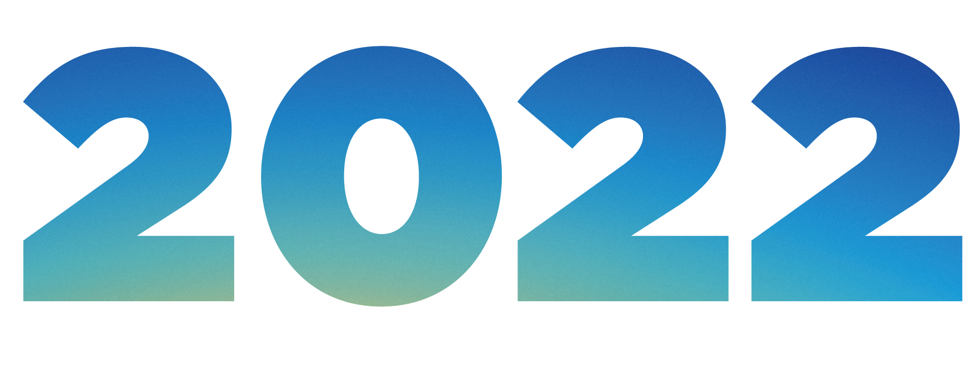 A large visual of "2022" with blue and green ombre numbers and white background. 