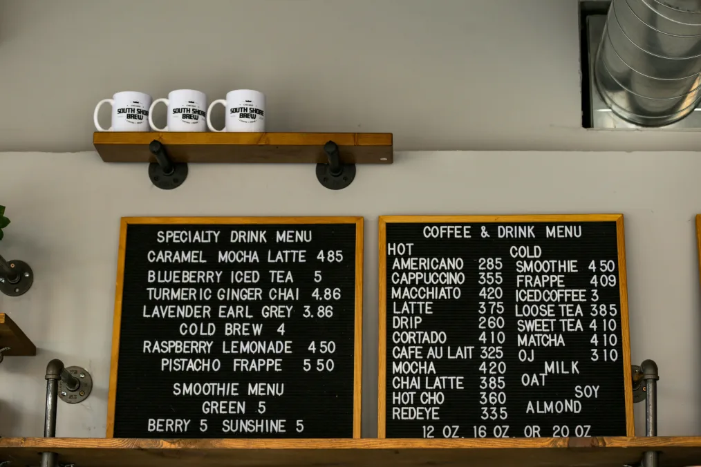 A menu at South Shore Brew made of a letterboard.