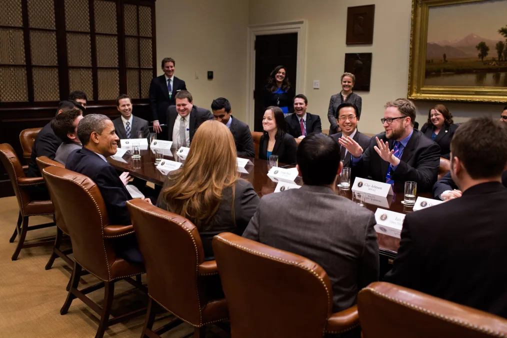 President Barack Obama meets with Presidential Innovation Fellows