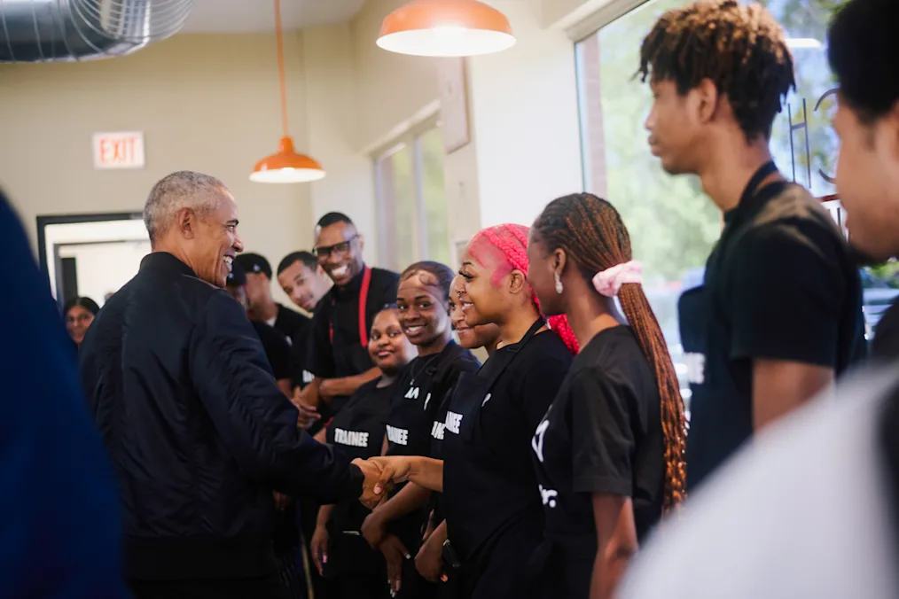 At Peach’s Restaurant in Chicago on May 23, 2025, President Obama greets staff, all of whom have a range of light to dark skin tones. Peach’s is owned by Chef Cliff Rome, who will lead food services at the Obama Presidential Center.​​​​‌﻿‍﻿​‍​‍‌‍﻿﻿‌﻿​‍‌‍‍‌‌‍‌﻿‌‍‍‌‌‍﻿‍​‍​‍​﻿‍‍​‍​‍‌‍​﻿‌‍﻿﻿‌‍﻿‍‌﻿‌​‌‍‌‌‌‍﻿‍‌﻿‌​‌‍‌‍‌﻿‌‌‌‍﻿​​‍﻿‍‌‍​﻿‌‍﻿﻿‌‍﻿‌​‍​‍​‍﻿​​‍​‍‌‍‍​‌﻿​‍‌‍‌‌‌‍‌‍​‍​‍​﻿‍‍​‍​‍‌‍‍​‌﻿‌​‌﻿‌​‌﻿​​‌﻿​﻿​﻿‍‍​‍﻿﻿​‍﻿﻿‌‍​‌‌﻿​​‌﻿​​​‍﻿‍‌‍​﻿‌‍﻿﻿‌‍﻿‍‌﻿‌​‌‍‌‌‌‍﻿‍‌﻿‌​‌‍‌‍‌﻿‌‌‌‍﻿​​‍﻿‍‌‍​﻿‌‍﻿﻿‌‍﻿‌​‍﻿﻿‌﻿​﻿‌﻿​​‌‍​‌‌‍​﻿‌‍‌‌‌﻿​﻿​‍﻿﻿‌‍﻿​​﻿‌﻿‌‍‍​​﻿‌‌​﻿‍‌‌‍‍​‌‍‌‍‌‍﻿‍‌‍﻿​‌﻿‍​‌‍‍‍‌﻿‍​​‍﻿﻿‌‍‌‌‌‍﻿‍‌﻿‌‍‌‍‍‌‌﻿​‍‌‍﻿﻿‌‍﻿‍‌‍﻿‌‌‍‌‌‌‍﻿‍‌﻿‌​‌﻿​﻿​‍﻿﻿‌‍﻿‌‌‍​‌‌﻿​﻿‌﻿‌​‌‍‌‌‌﻿​‍​‍﻿﻿‌‍‌‌‌‍﻿‍‌﻿‌​‌﻿​‍‌‍‍‌‌‍‌‌‌﻿​﻿​‍﻿﻿​﻿‌﻿‌‍﻿​​﻿‌‍‌‌‍‍‌‍‌‌‌﻿‍​‌‌‌​​﻿​﻿‌​‌‌‌﻿​​‌‍‍‍‌﻿‌﻿‌​‍﻿​﻿‍‌​﻿‍​‌﻿‍‍‌﻿​‌‌​﻿​‌​﻿​‌‍‍‌‌‍﻿‍‌​﻿‍​‍﻿﻿​﻿﻿﻿‌‍‌‍‌‍﻿﻿‌‍​﻿‌﻿‌‌‌﻿​﻿‌‍‌‌‌‍‌​‌​‌‍‌‍‍‌‌‍‌‌‌‍﻿​‌‍‌​​﻿﻿‌‌‍​‌‌‍﻿​‌﻿‌​‌‌‌​‌‍‌‌‌﻿‍​‌﻿‌​​‍‌‍‌‍‌‍‌‍﻿﻿‌‍​﻿‌﻿‌‌‌﻿​﻿‌‍‌‌‌‍‌​‌​﻿​‌‍﻿﻿‌‍​﻿‌‍​‌‌‍﻿​‌‍‌‌​﻿﻿‌‌‍‌‌‌‍﻿‍​‍﻿‌‌‌‌‌‌‌​﻿​‍‌‍‌﻿​﻿‌‍﻿﻿‌﻿‌‌‌﻿​‍‌‍​﻿‌‍‌‌​﻿﻿‌‌﻿‌‍‌‍‌‌‌﻿​‍‌‍​﻿‌‍‌‌‌‍﻿​​‍﻿‌‌‍​﻿‌‍﻿﻿‌‍﻿‍‌﻿‌​‌‍‌‌‌‍﻿‍‌﻿‌​​‍﻿‌‌‍﻿​‌‍‍‌‌‍﻿‍‌‍‍﻿​‍​‍​‍﻿​​‍​‍‌‍​﻿‌‍﻿﻿‌‍﻿‍‌﻿‌​‌‍‌‌‌‍﻿‍‌﻿‌​‌‍‌‍‌﻿‌‌‌‍﻿​​‍​‍​﻿‍‍‌﻿‍﻿​‍​‍‌‍‌‌‌‍‌​‌‍‍‌‌﻿‌​‌‍﻿﻿‌﻿​‍‌​‍‌‌‍﻿‍‌﻿‌​‌‍‌‌‌﻿​‍‌‍‌‍‌‍​‌‌‍​﻿‌‍‌‌​‍​‍​﻿‍‍‌﻿‍﻿​‍​‍‌﻿‌﻿‌‍‍‌‌‍‌​‌‍‌﻿‌‍‌‌‌﻿‌​‌​‍‌‌‍‌​​‍​‍​﻿‍‍​‍​‍‌‍﻿‌‌﻿‌‌‌‍﻿​‌﻿‌​‌‍‍‌‌﻿​​‌‍﻿​‌‍‌‌‌​﻿​‌‍‍‌‌‍﻿‍‌‍‌‌​‍​‍​‍﻿​​‍​‍‌﻿‌﻿‌‍‍‌‌‍‌​‌‍‌﻿‌‍‌‌‌﻿‌​‌​﻿‍‌‍​‌‌‍﻿‌‌‍‌‌‌﻿​﻿‌﻿​​‌‍​‌‌‍​﻿‌‍‌‌​‍​‍​﻿‍‍​‍​‍‌‍​‍‌﻿‌‌‌‍‍‌‌‍﻿​‌﻿‌​‌‍‍‌‌‍﻿‍​‍​‍‌﻿﻿‌​‍﻿​​‍​‍‌‍‌‍‌‍‍‌‌‍‌‌‌‍﻿​‌‍‌​‌‌‌​‌﻿‍‌‌﻿​​‌‍‌‌​‍​‍​﻿‍‍​‍​‍‌‌‌​‌‍‌‌‌﻿‍​‌﻿‌​​‍​‍‌﻿﻿‌‌﻿﻿‌